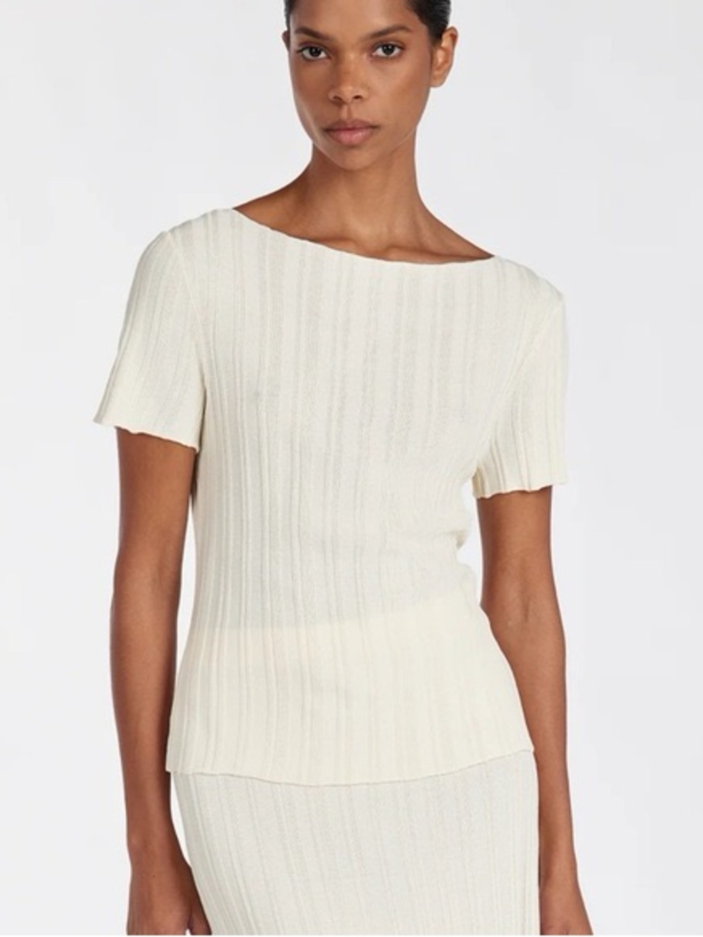 DISSH Cream Ribbed Short Sleeve Knit Top NWT